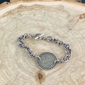 Antique Silver Medallion Toggle Bracelet
